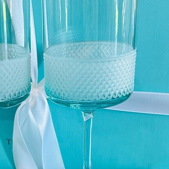 RARE New Blue Diamond Point Glass Wine Set, NOT FLUTES - Picture 3 of 6